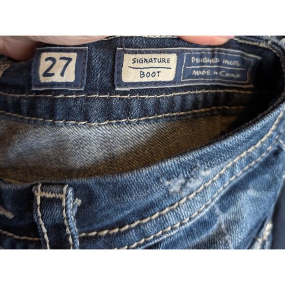 VTG Y2K Miss Me Sequin Vine Pocket Low Rise‎ Boot Cut Distressed Bling Jeans 27 - Picture 9 of 15